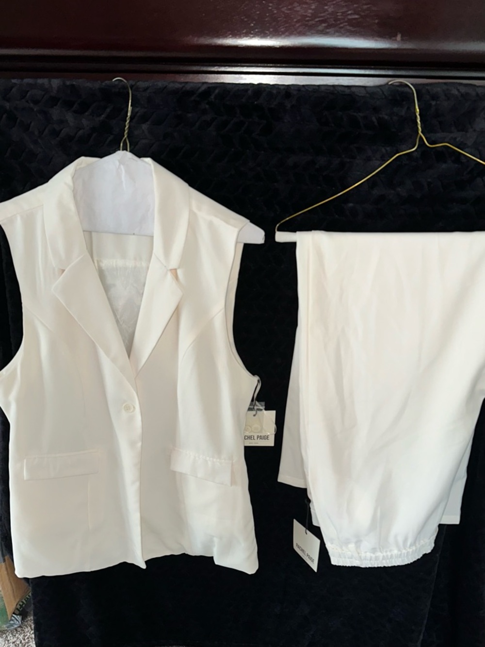 Sleeveless Off White Vest and Trousers Set by Rachel Paige